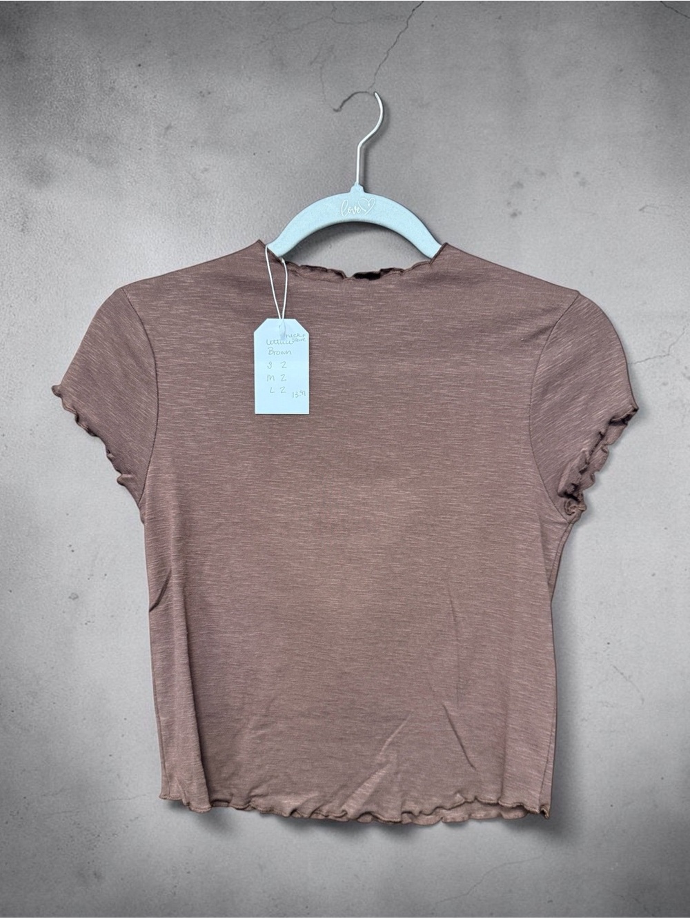 Zenana Outfitters Ribbed Lettuce Edge Crop Top - Brown